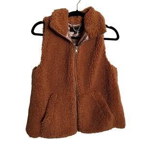 J. Crew Vest Teddy Sherpa Fleece Caramel Brown Zip Front Faux Fur Womens Small